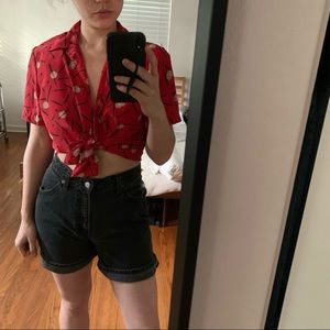 ⭐️Vintage red abstract button down top pattern print 90’s notations geometric ⭐️